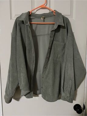 Oversized Corduroy Button-Up Shirt in Sage Green lexbrown xl
